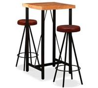 vidaXL 3-delige Barset massief acaciahout en echt leer275127 Brun G