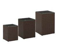 vidaXL 3-delige Bijzettafelset met glazen blad poly rattan bruin316380 Brun G