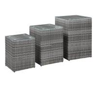 vidaXL Tables d'appoint 3 pcs et dessus en verre Gris Résine tressée