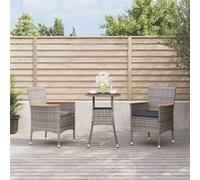 vidaXL 3-delige Bistroset met kussens poly rattan grijs3187424 Gris G