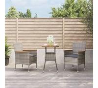 vidaXL 3-delige Bistroset met kussens poly rattan grijs3187430 Gris G