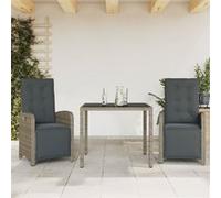 vidaXL 3-delige Bistroset met kussens poly rattan grijs3212462 Gris G
