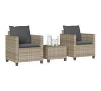 Vidaxl Ensemble De Bistro 3 Pcs Et Coussins Gris Clair Résine Tressée