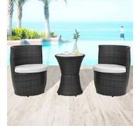vidaXL Mobilier de bistro 3 pcs avec coussins Résine tressée Noir 43112