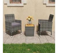 3-delige Bistroset poly rattan en acaciahout grijs3058363