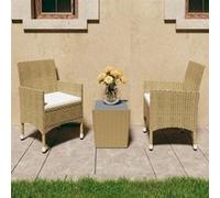 vidaXL 3-delige Bistroset poly rattan en gehard glas beige3058360 Beige G