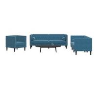 Vidaxl Ensemble De Canapé Chesterfield Et Traversins 3pcs Bleu Velours Bleu