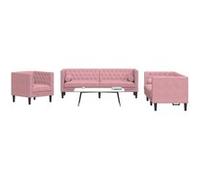 Vidaxl Ensemble De Canapé Chesterfield Et Traversins 3pcs Rose Velours