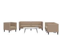 Vidaxl Ensemble De Canapé Chesterfield 3 Pcs Cappuccino Similicuir