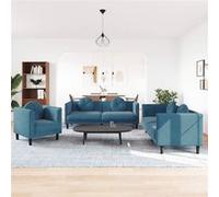 vidaXL 3-delige Loungeset met kussens fluweel blauw3209255 Bleu G