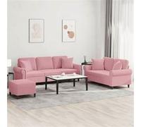 Vidaxl Ensemble De Canapés 3 Pcs Avec Coussins Rose Velours