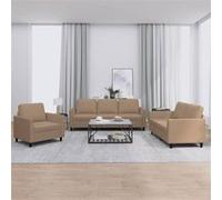 vidaXL Ensemble de canapés 3 pcs avec coussins, accoudoirs et dossier – Cappuccino Similicuir