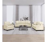vidaXL 3-delige Loungeset met kussens kunstleer crÃmekleurig3201349 Crème G