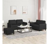 vidaXL Ensemble de canapés 3 pcs avec coussins Noir Similicuir