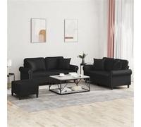 Vidaxl Ensemble De Canapés 3 Pcs Avec Coussins Noir Similicuir Noir