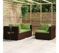 vidaXL Salon de jardin 3 pcs avec coussins Marron Résine tressée 317560