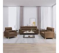 vidaXL Ensemble de canapés 3 pièces avec coussins – tissu marron