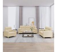 Vidaxl Ensemble De Canapés 3 Pcs Avec Coussins Crème Tissu