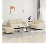 vidaXL 3-delige Loungeset met kussens stof crÃmekleurig3202096 Blanc G