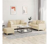 vidaXL 3-delige Loungeset met kussens stof crÃmekleurig3202112 Blanc G