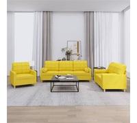 Vidaxl Ensemble De Canapés 3 Pcs Avec Coussins Jaune Clair Tissu Jaune