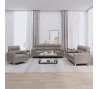 Vidaxl Ensemble De Canapés 3 Pcs Avec Coussins Taupe Tissu Gris
