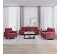 Vidaxl Ensemble De Canapés 3 Pcs Avec Coussins Rouge Bordeaux Tissu Rouge
