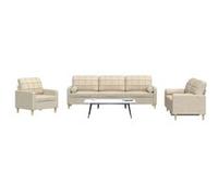 vidaXL Ensemble de canapés 3 pcs avec coussins décoratifs crème tissu, canapé, siège de canapé, canapé relax, canapé confort, fauteuil de télévision Blanc