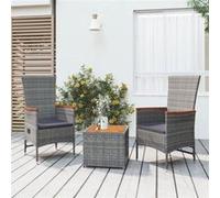 Ensemble de salon de jardin 3 pcs gris poly rotin et acacia vidaXL