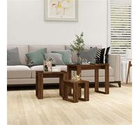 vidaXL 3-delige Tafeltjesset bewerkt hout bruin eikenkleur815224 Marron G