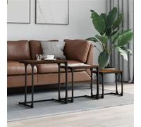 vidaXL 3-delige Tafeltjesset bewerkt hout bruin eikenkleur837821 Marron G