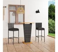 3-delige Tuinbarset met kussens poly rattan grijs3064857