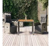 vidaXL 3-delige Tuinset met kussens poly rattan grijs3185044 Gris G
