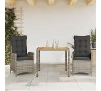 vidaXL 3-delige Tuinset met kussens poly rattan grijs3213103 G
