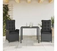 vidaXL 3-delige Tuinset met kussens poly rattan zwart3213067 G