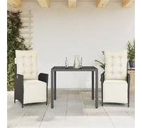 vidaXL 3-delige Tuinset met kussens poly rattan zwart3213314 G