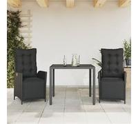 vidaXL 3-delige Tuinset met kussens poly rattan zwart3213320 G