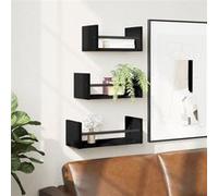 vidaXL Ensemble d'Étagères Murales et Barres 3 pcs, Tablettes Suspendues avec Rangement, Ensemble de Meubles Flottants, Moderne, Noir Bois d'Ingénierie Noir