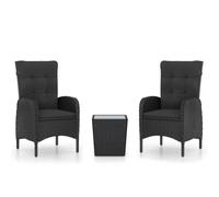 vidaXL 3-tlg. Set Bistro Poly Rattan et Glas Schwarz