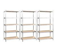 vidaXL 3X Étagères à 5 Niveaux Etagères de Stockage Meubles de Rangement Stockage d'Atelier Garage Entrepôt Argenté Acier et Bois d'Ingénierie