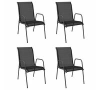 vidaXL 4× Chaises de Jardin Fauteuils Empilables Meubles de Patio Salle à Manger Terrasse Balcon Plage Extérieur Acier et Textilène Noir