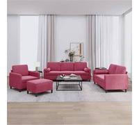4-delige Loungeset met kussens fluweel wijnrood3201968