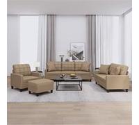 Ensemble de Canapés avec Coussins 4 pcs, Canapés avec Accoudoirs et Dossier, Ensemble de Meubles avec Repose-pied Salon, Moderne, Cappuccino