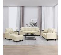 vidaXL 4-delige Loungeset met kussens kunstleer crÃmekleurig3201354 Crème G