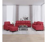 Vidaxl Ensemble De Canapés 4 Pcs Et Coussins Rouge Bordeaux Similicuir Multicolore