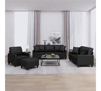 Vidaxl Ensemble De Canapés 4 Pcs Avec Coussins Noir Similicuir Noir