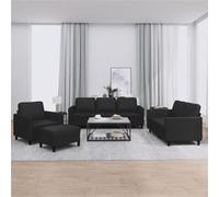 Vidaxl Ensemble De Canapés 4 Pcs Avec Coussins Noir Similicuir Noir