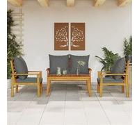 4-delige Loungeset met kussens massief acaciahout3211796