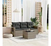 vidaXL 4-delige Loungeset met kussens poly rattan grijs3252207 G