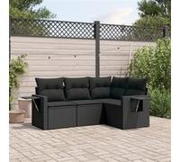 vidaXL 4-delige Loungeset met kussens poly rattan zwart3252442 G